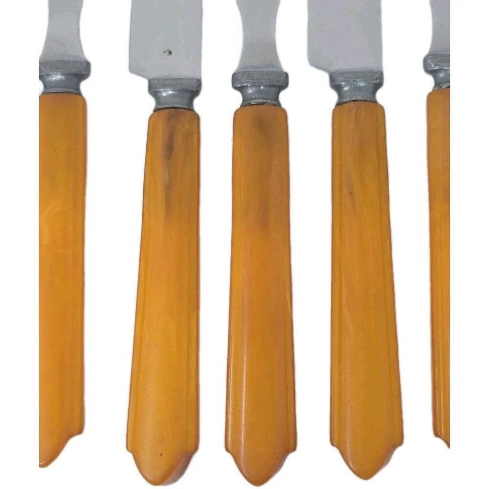 Butterscotch Bakelite Flatware‎ Knives and Forks Lot of 12 U25